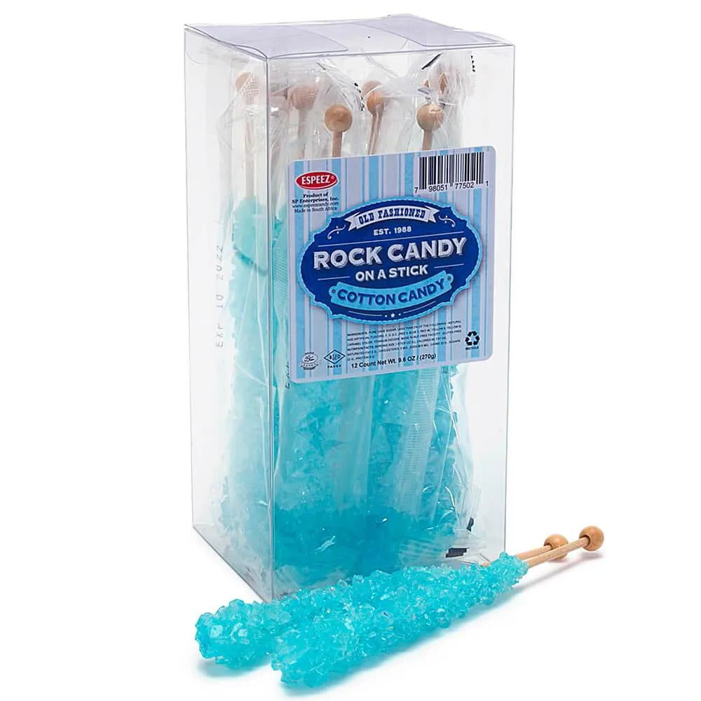 Espeez Rock Candy Crystal Sticks - Light Blue Cotton Candy: 12-Piece Box