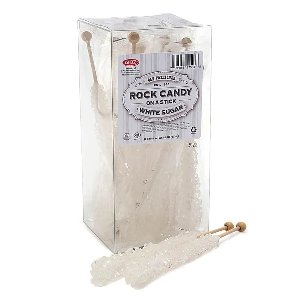 Espeez Rock Candy Crystal Sticks - White Sugar: 12-Piece Box