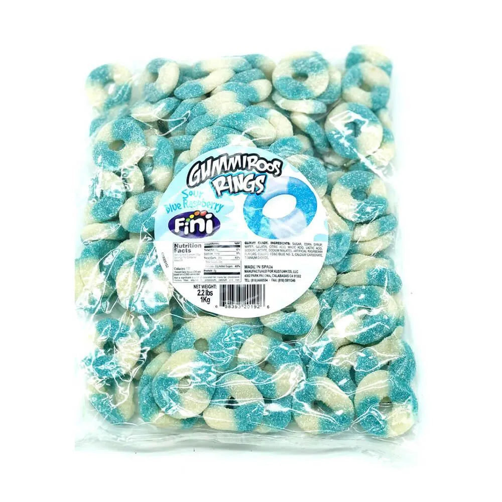 Fini Sour Blue Raspberry Gummy Rings: 1KG Bag