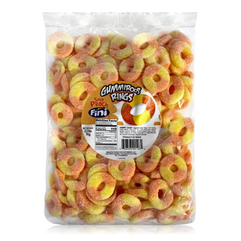 Fini Sour Peach Gummy Rings: 1KG Bag