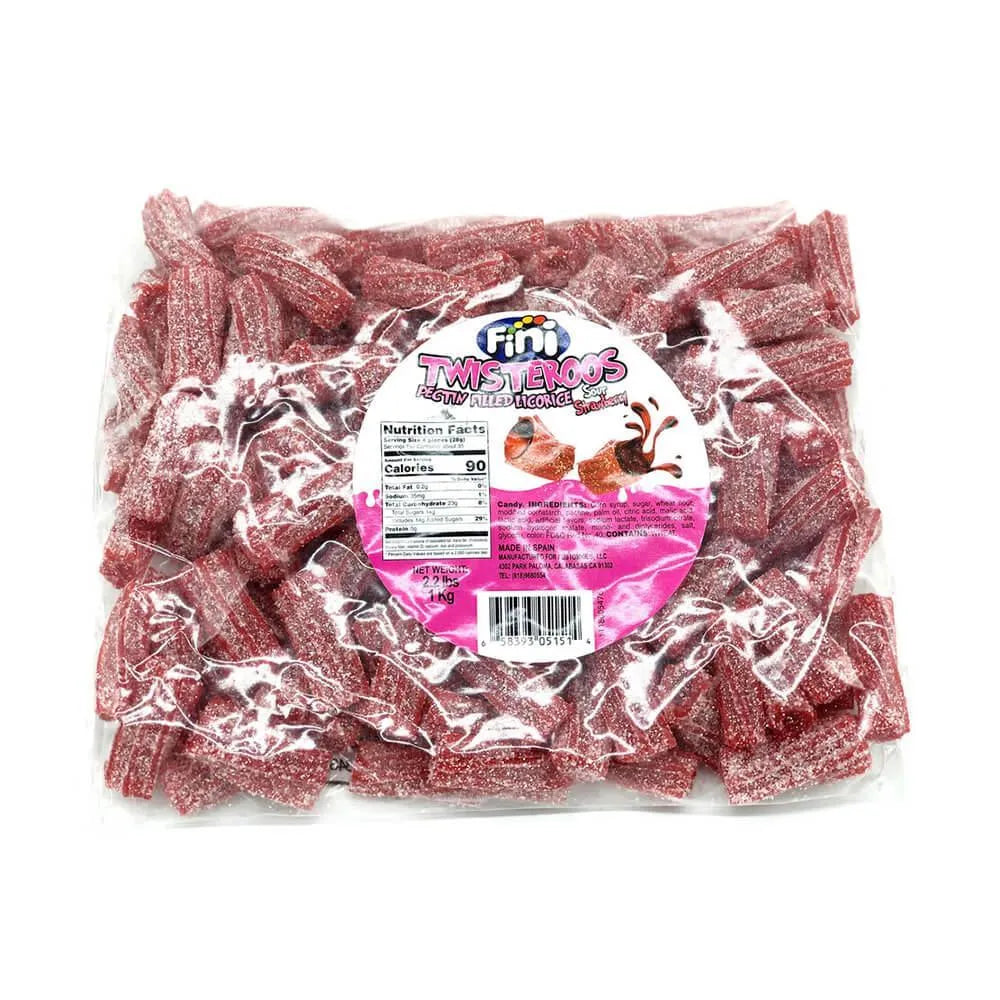 Fini Twisteroos Pectin Filled Licorice Bites - Sour Strawberry: 1KG Bag