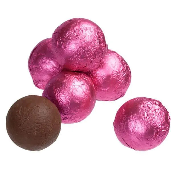 Foiled Milk Chocolate Balls - Hot Pink: 2LB Bag