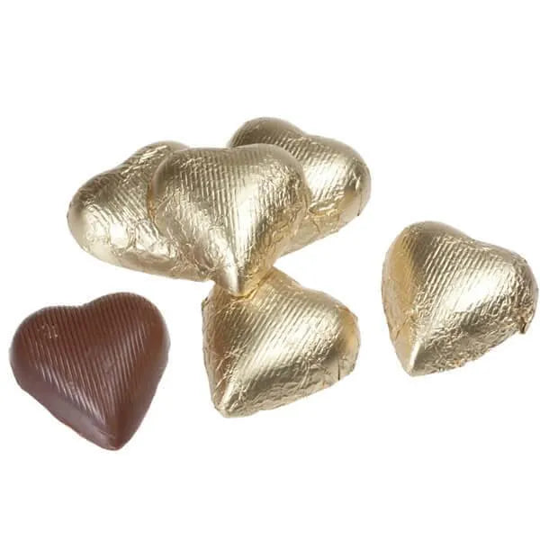 Foiled Milk Chocolate Hearts - Gold: 2LB Bag