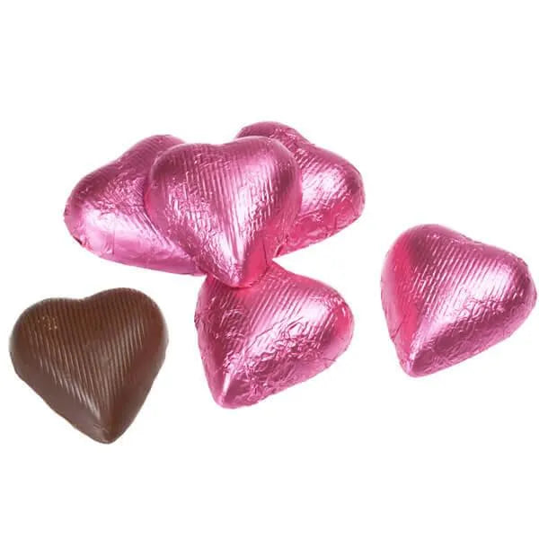 Foiled Milk Chocolate Hearts - Hot Pink: 2LB Bag