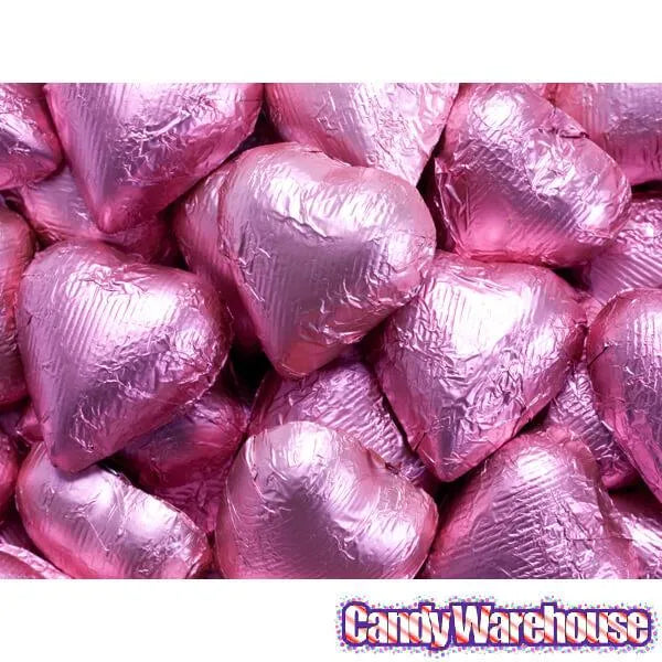 Foiled Milk Chocolate Hearts - Hot Pink: 2LB Bag