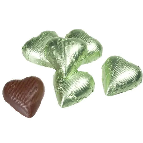 Foiled Milk Chocolate Hearts - Leaf Green: 2LB Bag