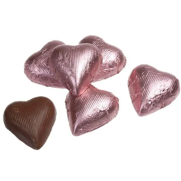 Foiled Milk Chocolate Hearts - Light Pink: 2LB Bag