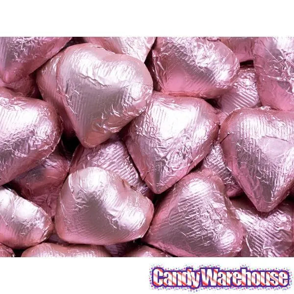 Foiled Milk Chocolate Hearts - Light Pink: 2LB Bag