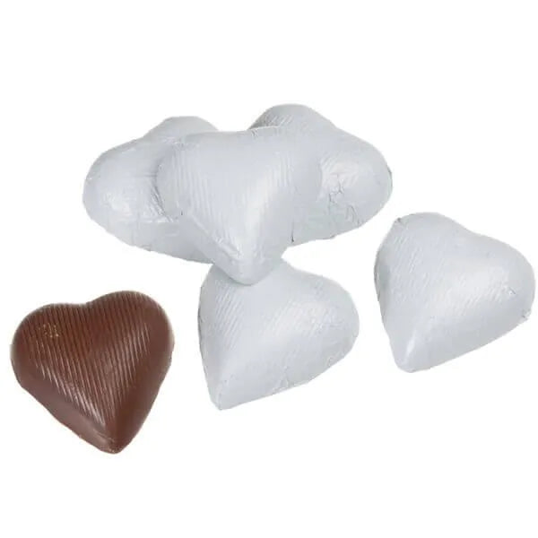 Foiled Milk Chocolate Hearts - White: 2LB Bag