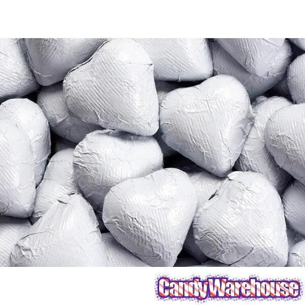 Foiled Milk Chocolate Hearts - White: 2LB Bag