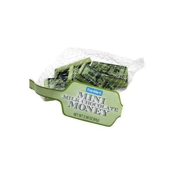 Foiled Milk Chocolate Money Mini Bars in Mesh Bags: 18-Piece Box