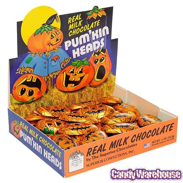 Foiled Milk Chocolate Pumpkin Heads: 36-Piece Display