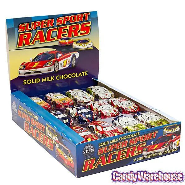 Foiled Milk Chocolate Race Cars: 36-Piece Display