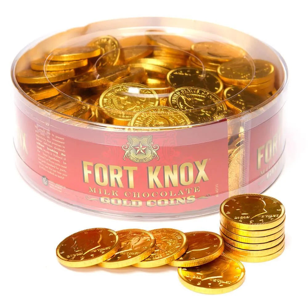 Fort Knox Gold Foiled Milk Chocolate Coins Candy: 180-Piece Tub