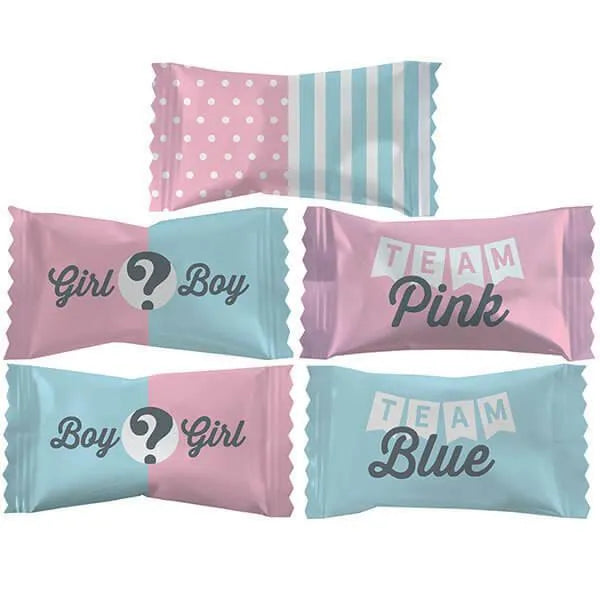 Gender Reveal Mints Baby Shower Candy Wrapped Buttermint Creams: 300-Piece Case