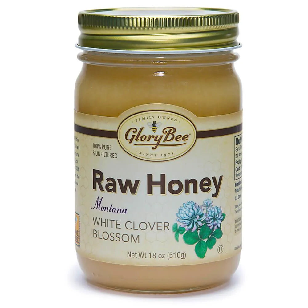 GloryBee Montana White Clover Blossom Raw Honey: 18-Ounce Jar