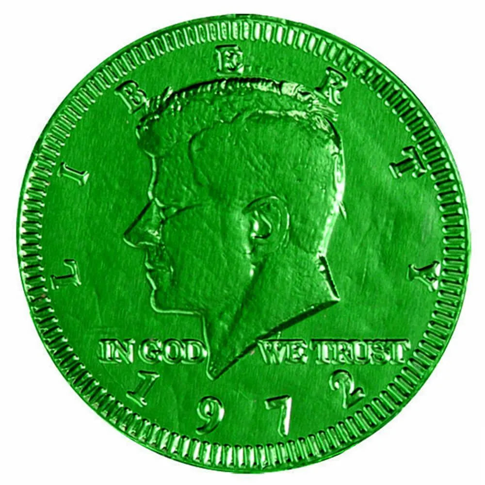 Green Foiled Milk Chocolate Coins: 1LB Bag