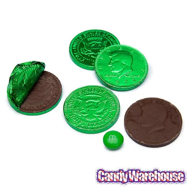 Green Foiled Milk Chocolate Coins: 1LB Bag