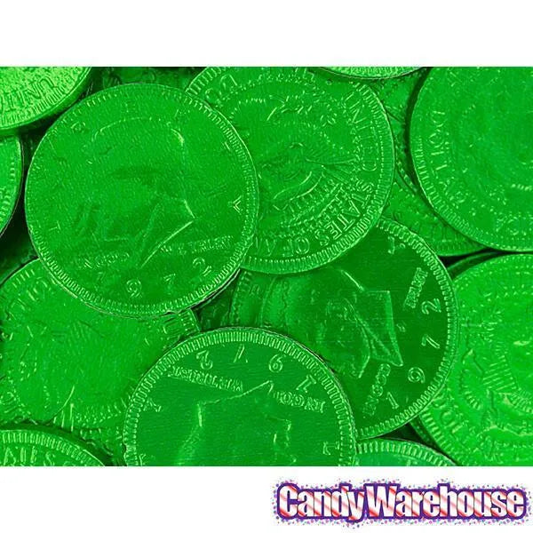 Green Foiled Milk Chocolate Coins: 1LB Bag