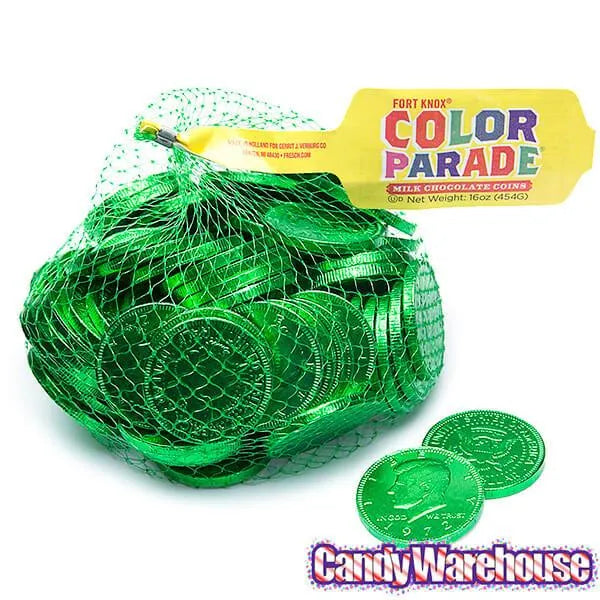 Green Foiled Milk Chocolate Coins: 1LB Bag