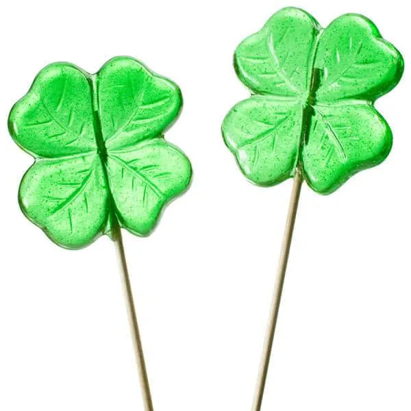 Green Shamrock 4-Leaf Clover Lollipops: 12-Piece Bag