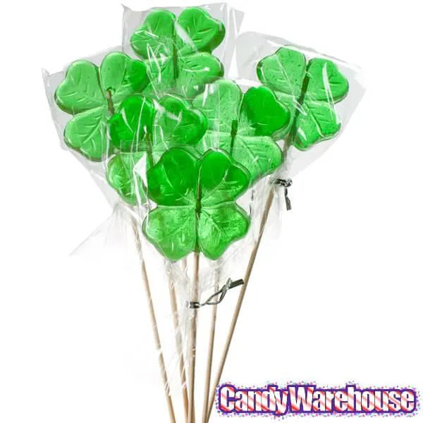 Green Shamrock 4-Leaf Clover Lollipops: 12-Piece Bag