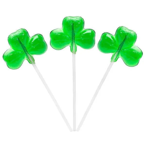 Green Shamrock Hard Candy Lollipops: 12-Piece Box