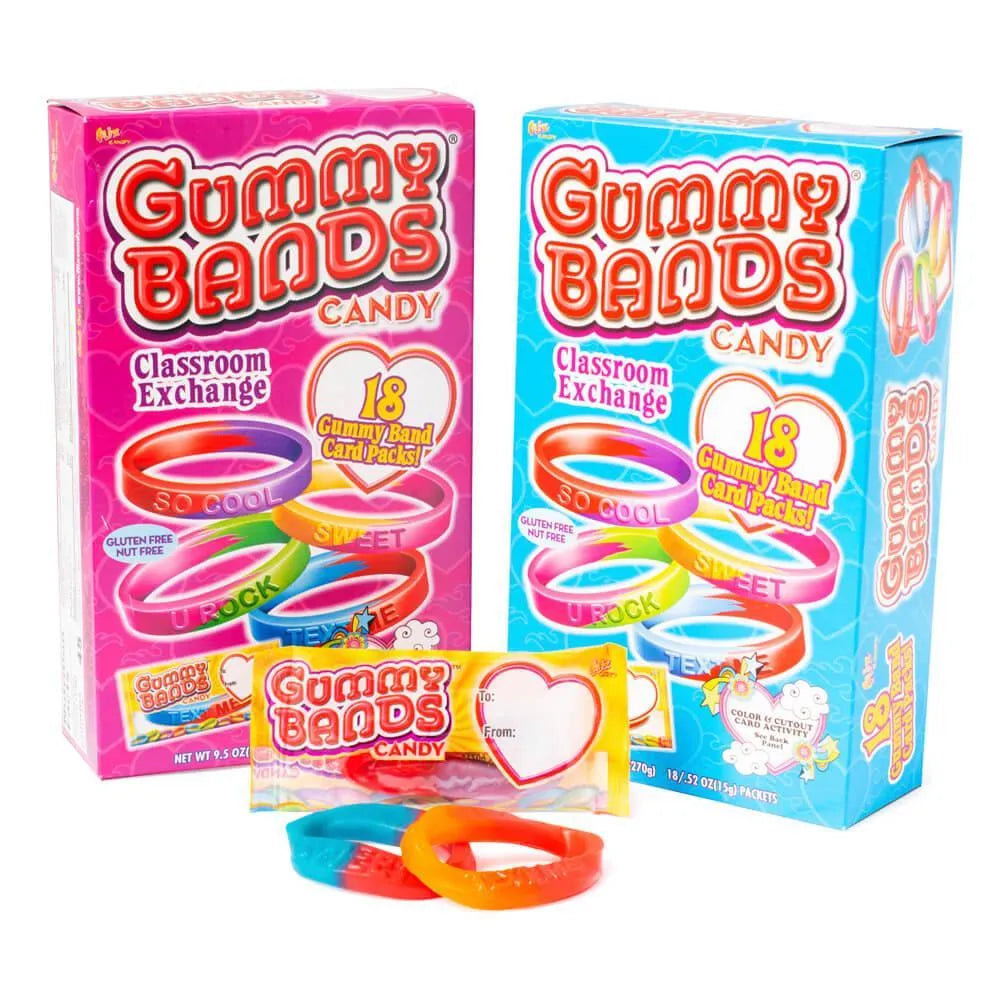 Gummy Bands Valentines Exchange Candy 18-Piece Box