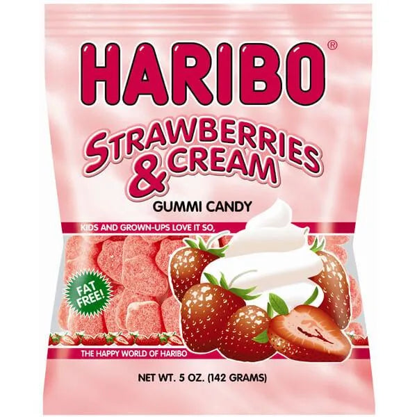 Haribo Gummy Strawberries & Creme Candy: 3.75LB Box