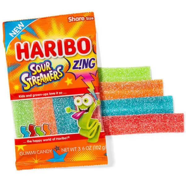 Haribo Zing Sour Streamers Gummy Candy Belts: 3LB Box