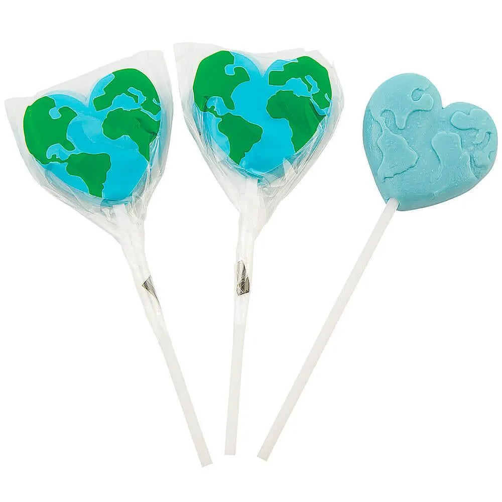 Heart Shaped Earth Lollipops: 12-Piece Box