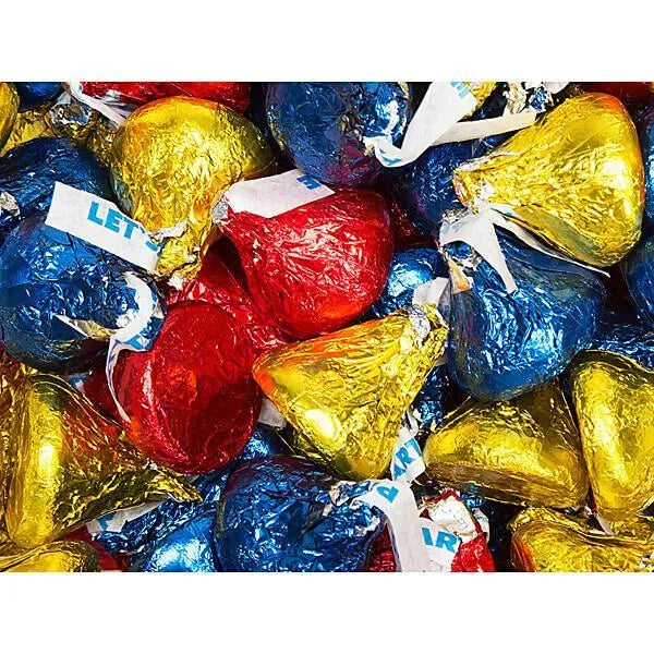 Hershey's Kisses Party Red, Dark Blue & Yellow Foiled Party Milk Chocolate Candy: 11-Ounce Bag