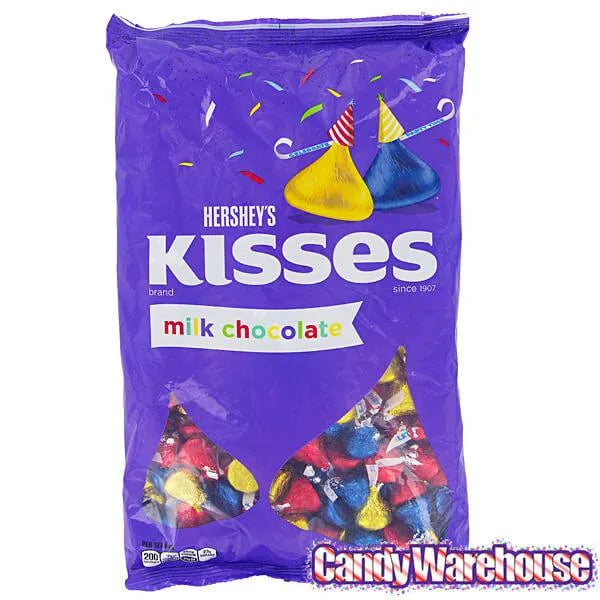 Hershey's Kisses Red, Dark Blue & Yellow Foiled Party Milk Chocolate Candy: 3LB Bag