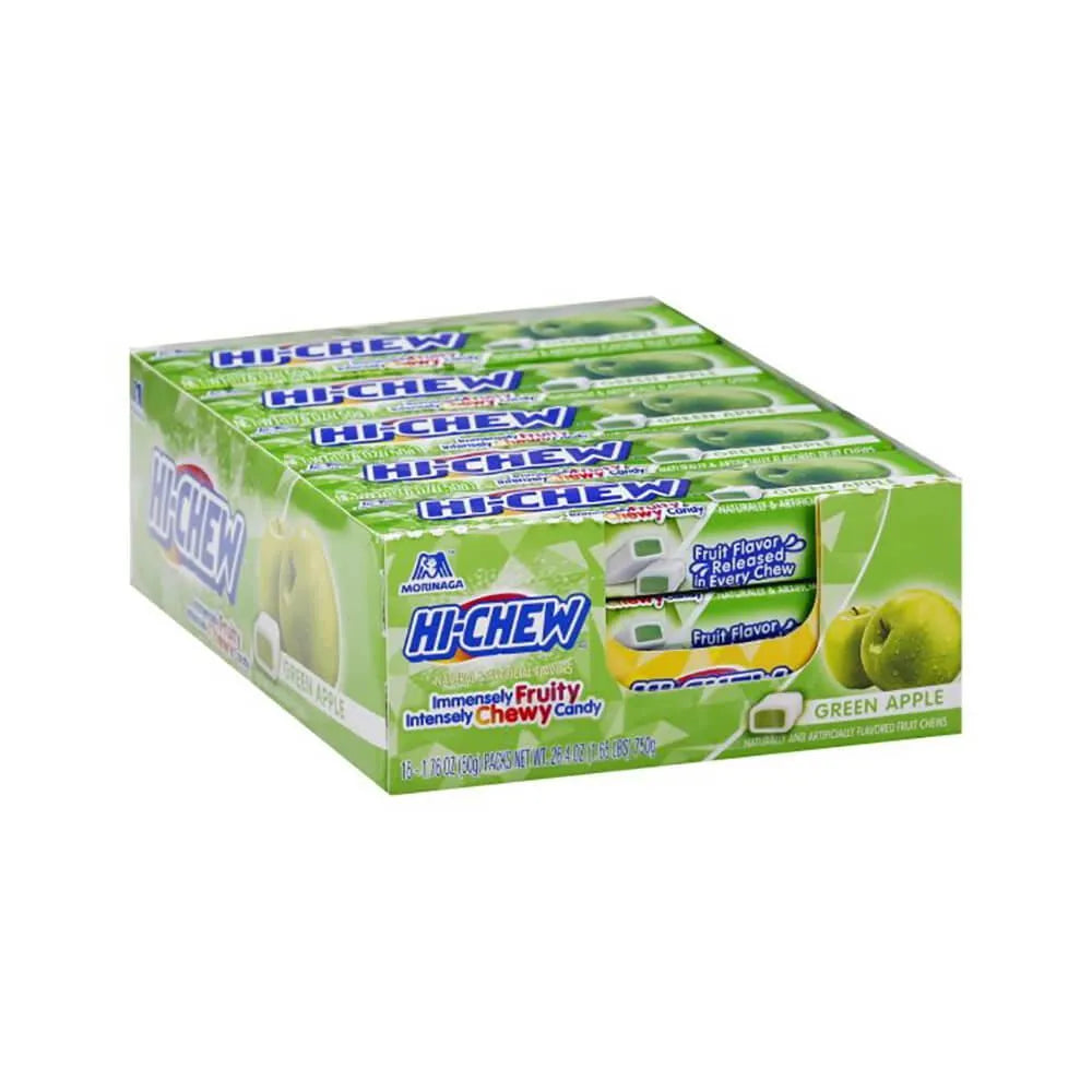 Hi-Chew Fruit Chews 10-Piece Candy Packs - Green Apple: 15-Piece Box