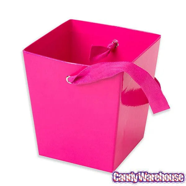 Hot Pink Cardboard Buckets with Ribbon Handles: 6-Piece Set