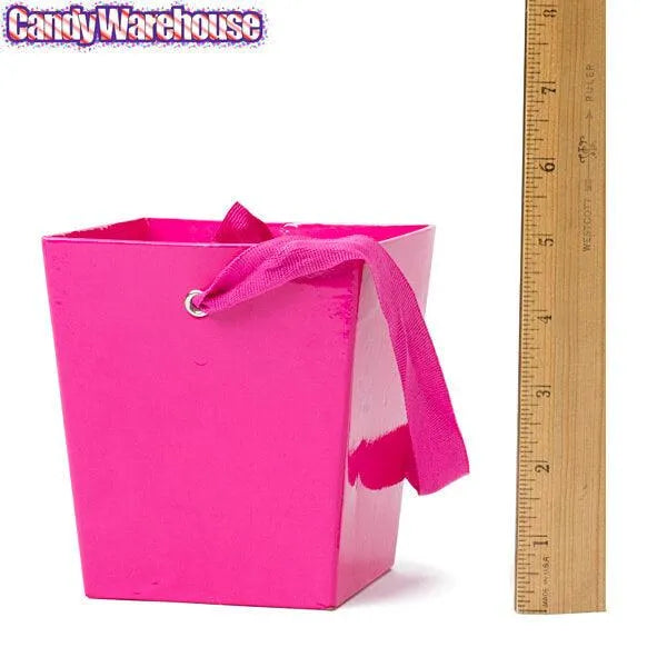 Hot Pink Cardboard Buckets with Ribbon Handles: 6-Piece Set