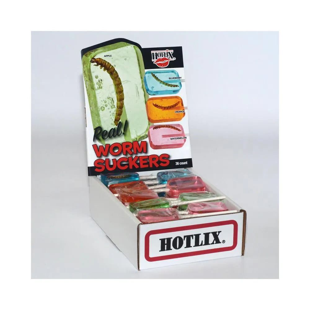 Hotlix Worm Suckers Assorted Fruit Flavors: 36-Piece Box