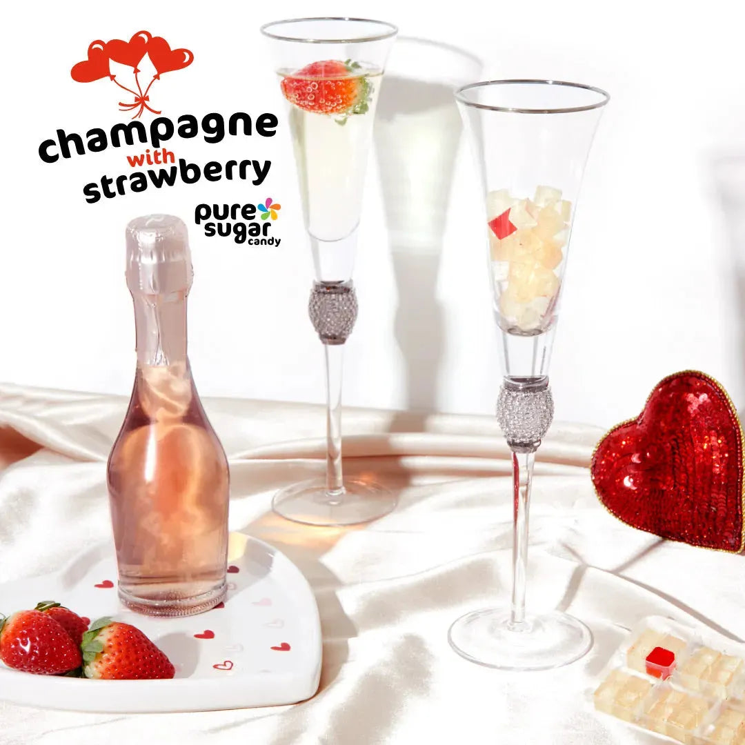 Pure Sugar Candy Champagne with a Strawberry Candy Cubes