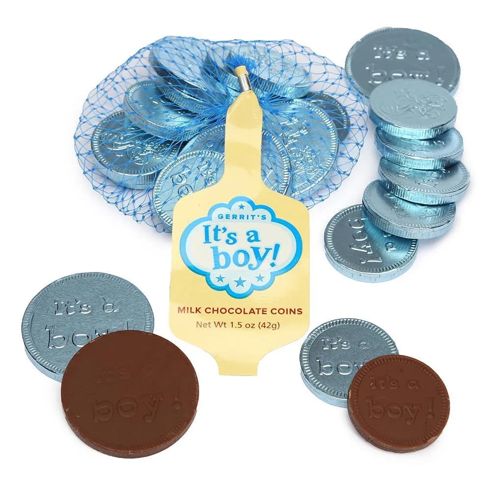 It's a Boy Foiled Chocolate Coins in Mesh Bags: 18-Piece Box