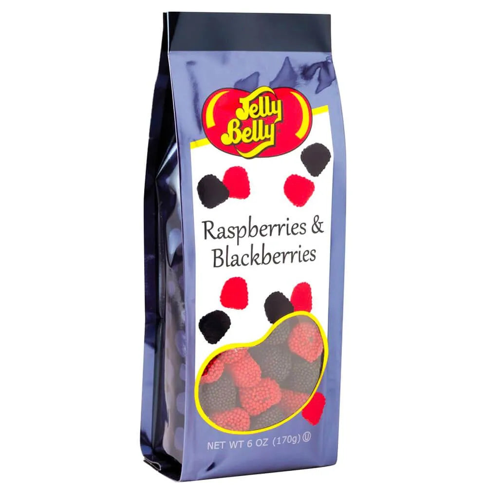 Jelly Belly Candy Raspberries & Blackberries Stand Up Bag: 12-Piece Case