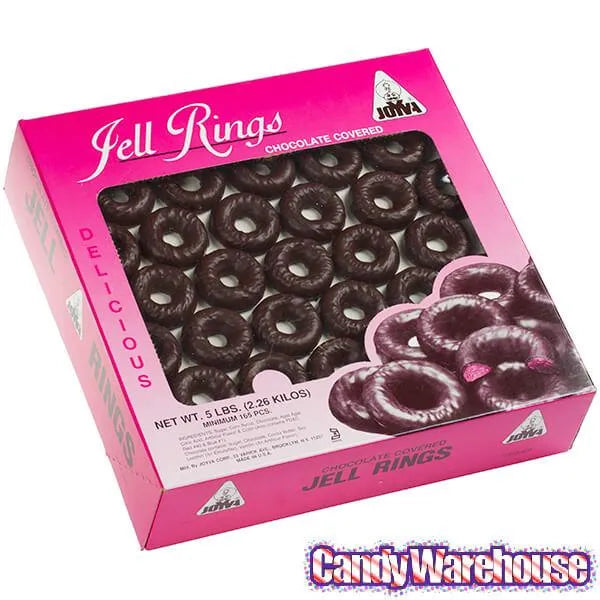 Joyva Chocolate Covered Raspberry Jell Rings: 5LB Box