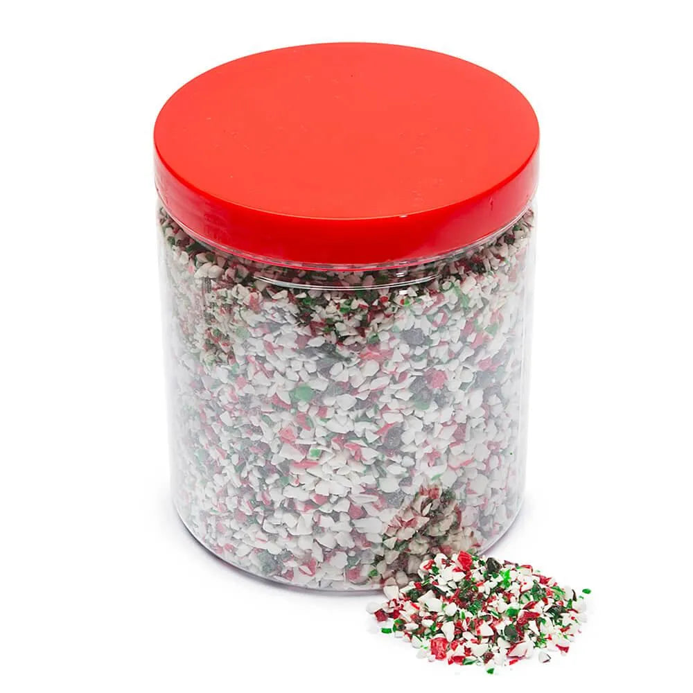 King Leo Crushed Peppermint Candy Cane Bits in Red, Green, and White: 1LB Jar