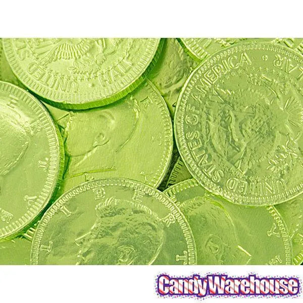 Kiwi Green Foiled Milk Chocolate Coins: 1LB Bag