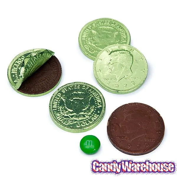 Kiwi Green Foiled Milk Chocolate Coins: 1LB Bag