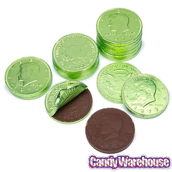 Kiwi Green Foiled Milk Chocolate Coins: 1LB Bag