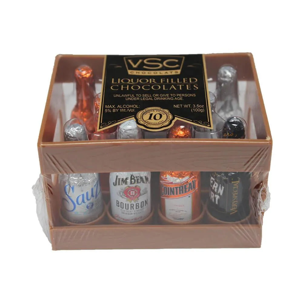 Liquor Filled Chocolate Bottles: 10-Piece Crate