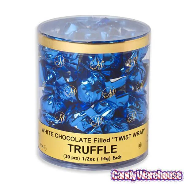 Madelaine Blue Foiled White Chocolate Filled Truffles: 30-Piece Tub