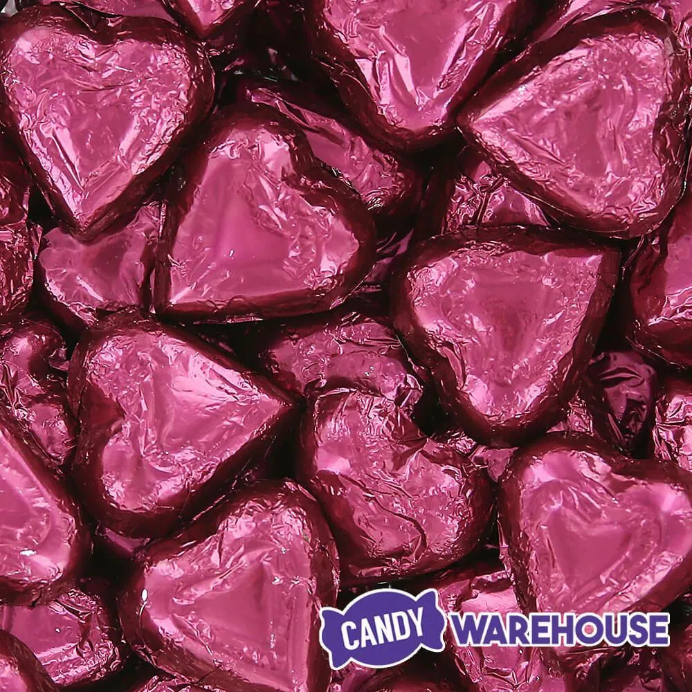 Madelaine Burgundy Foiled High Cocoa Content Dark Chocolate Hearts: 5LB Bag