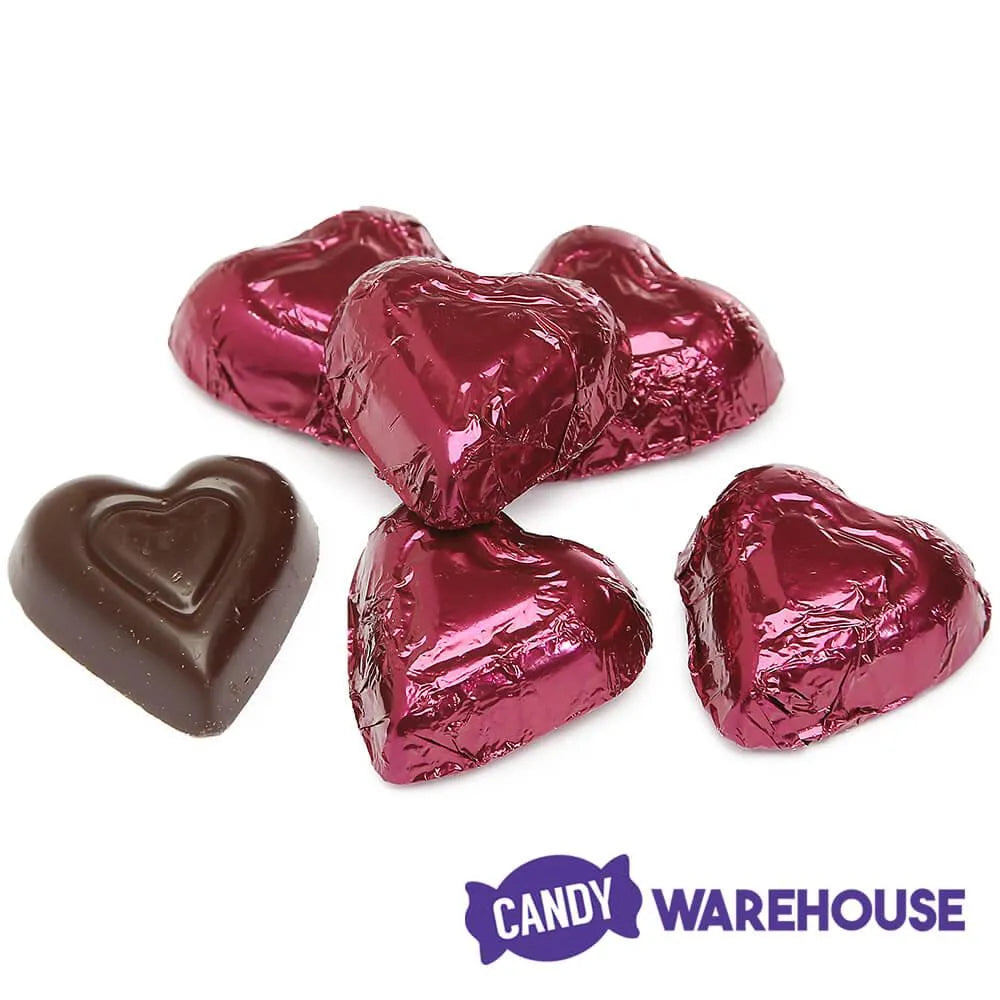 Madelaine Burgundy Foiled High Cocoa Content Dark Chocolate Hearts: 5LB Bag