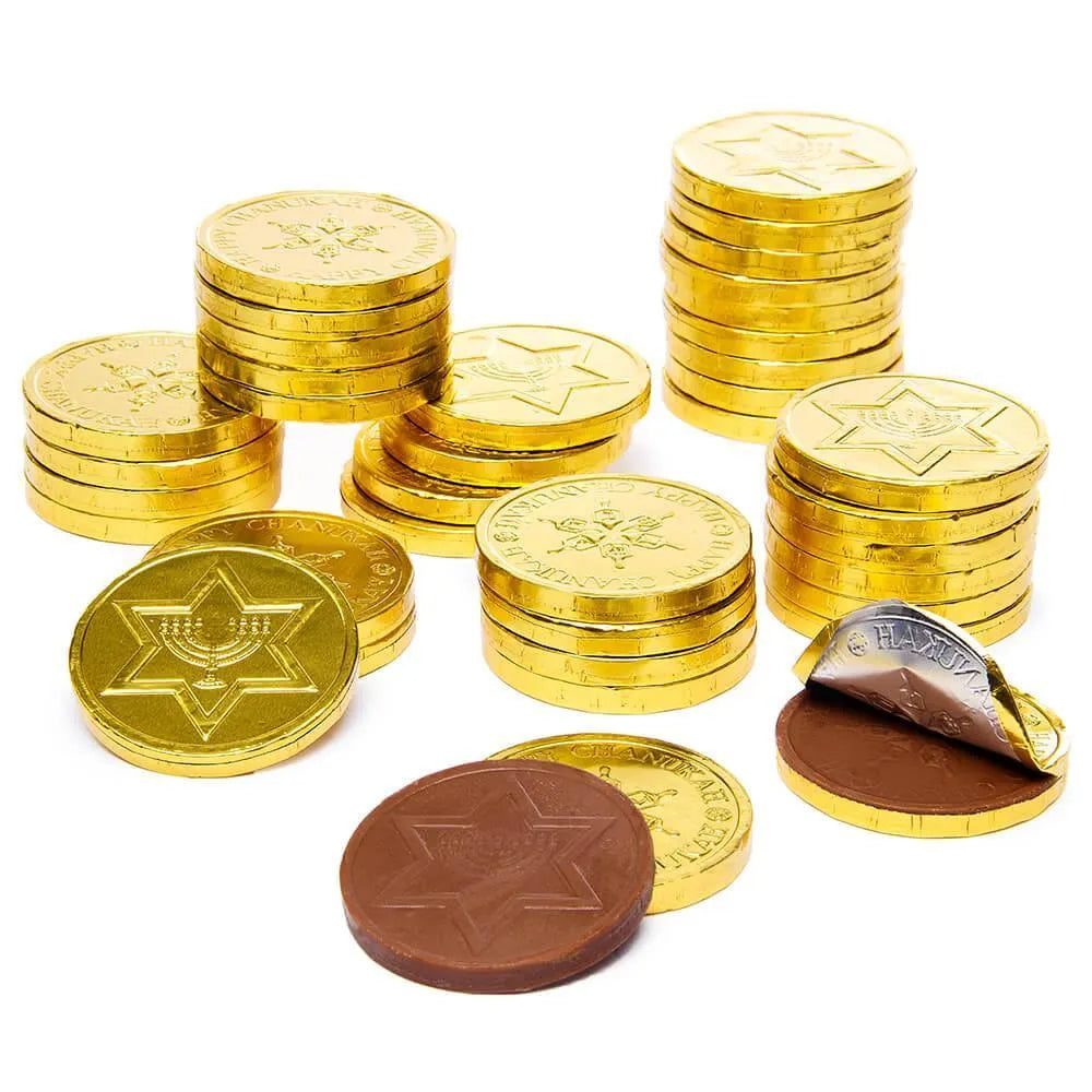 Madelaine Chanukah Gelt Gold Foiled Milk Chocolate Coins: 5LB Bag